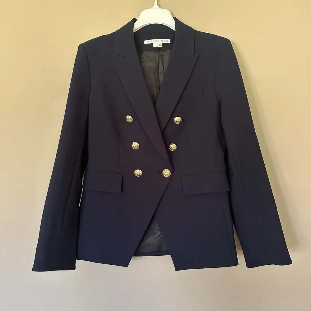 NWOT Veronica Beard Navy Blue Blazer Miller Dickey Jacket Women 10 Gold Button